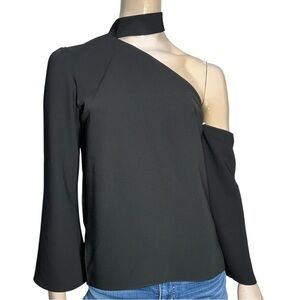 Amanda Uprichard NWT Women’s Size S Black Asymmetrical Collared Neck Top Blouse